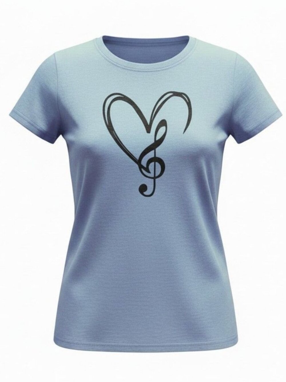 Treble Clef Heart Tee Size S Blue Music Lover Graphic Shirt